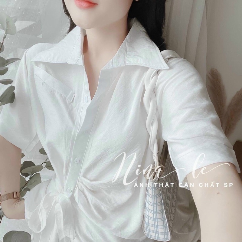 Set bộ đũi trắng sơ mi buộc eo