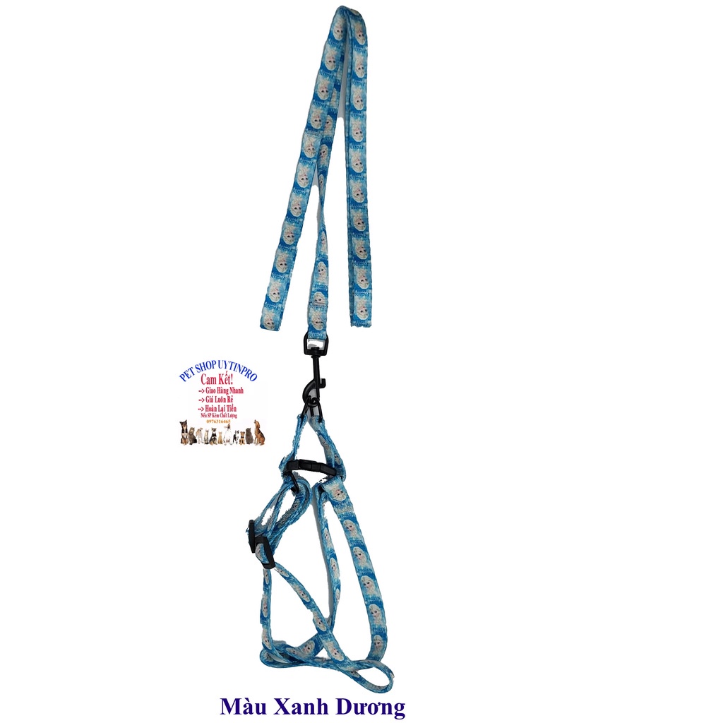 Dây dắt kèm yếm cho Chó Mèo Dưới 5kg Bản rộng 1cm In họa tiết hoạt hình Chất liệu dù Chắc chắn, Yếm có thể điều chỉnh