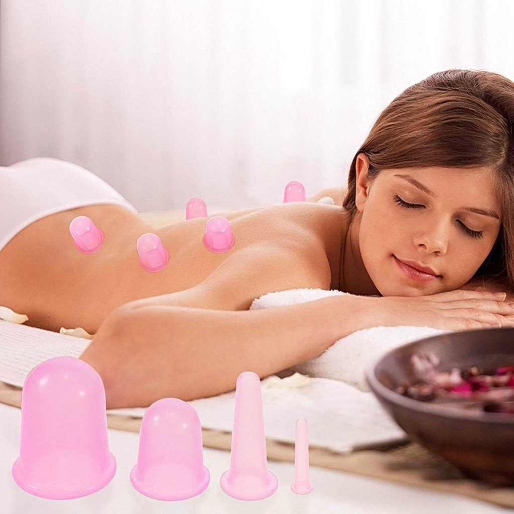 Set 1 / 2 / 4 Cốc Giác Hút Chân Không Massage Cơ Thể Giảm Đau Bằng Silicone