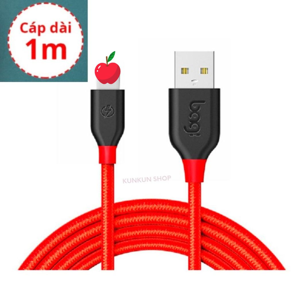 Dây cáp sạc ip,Cáp sạc thiết kế dây bện dù dài 1 mét và 3 mét cho ĐT 6 6s 7 8 plus x xr xs max