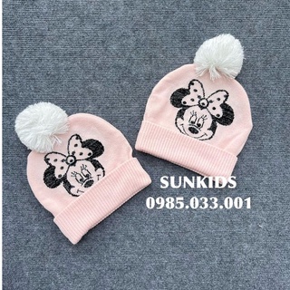 Mũ len bé gái Minnie hồng quả bông