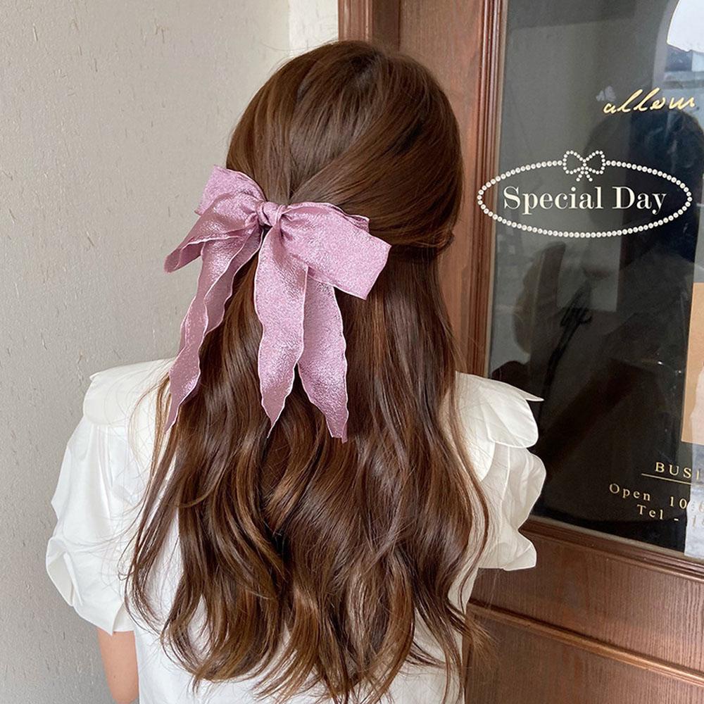 Kẹp Tóc Đính Nơ Ruy Băng Satin Kiểu Hàn Quốc Xinh Xắn WMES15H