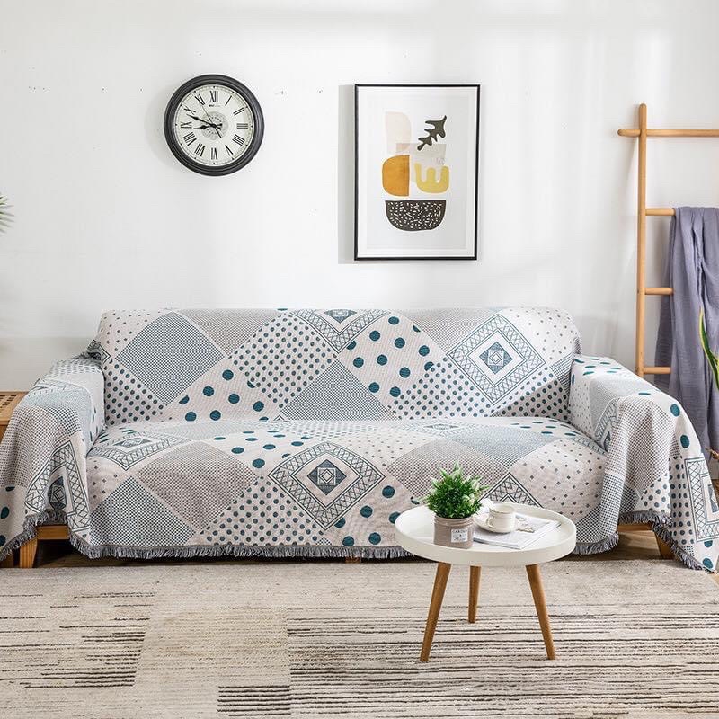 Thảm Trang Trí, Phủ Sofa , Chất Liệu Cotton Dệt 2 Mặt, Mẫu Mã Đa Dạng Vintage, Bôhi