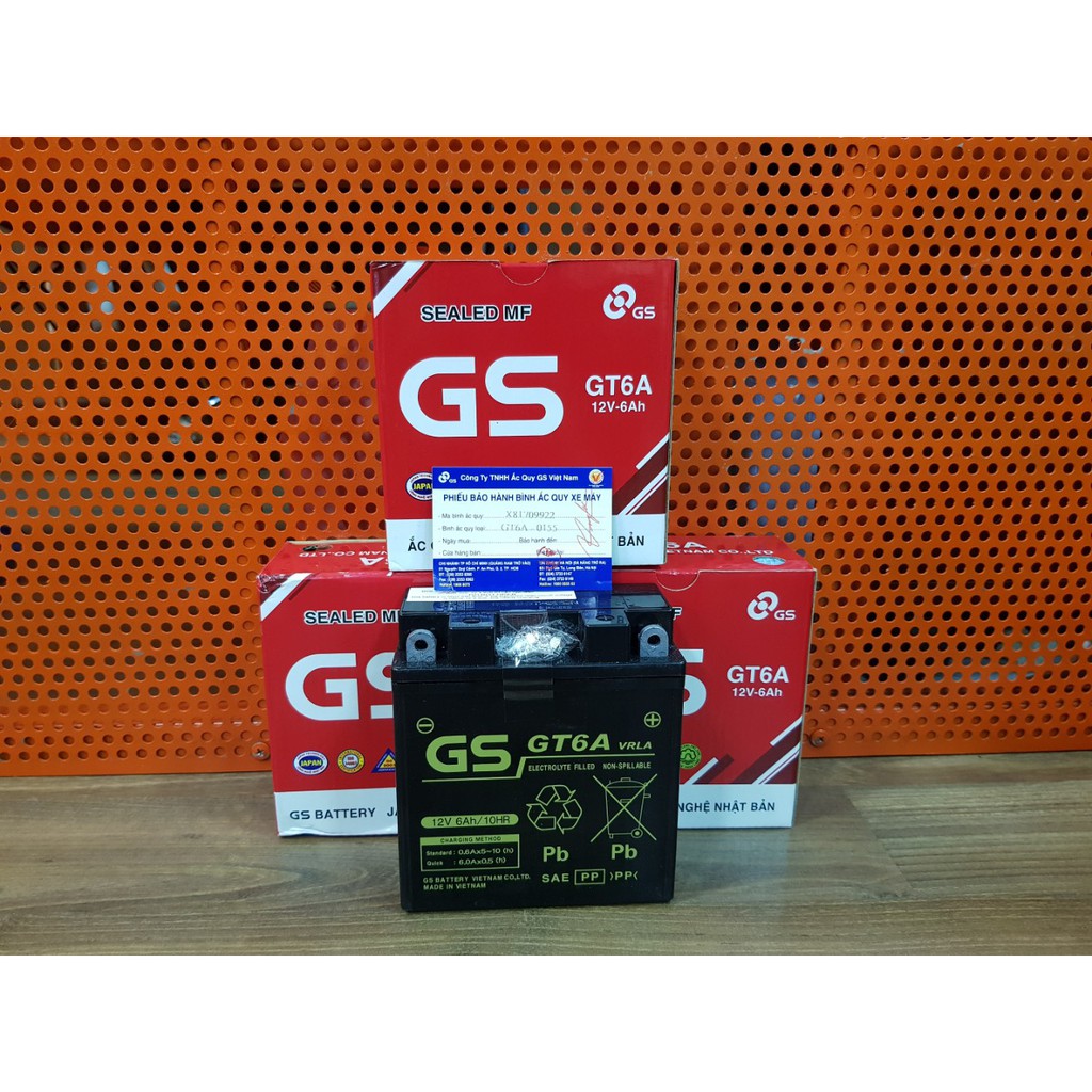 Bình Ắc Quy Khô GS GT6A (12V - 6Ah) - Dành cho xe Dream ,Wave anphal nhỏ, Sirius, Taurut,jupiter,