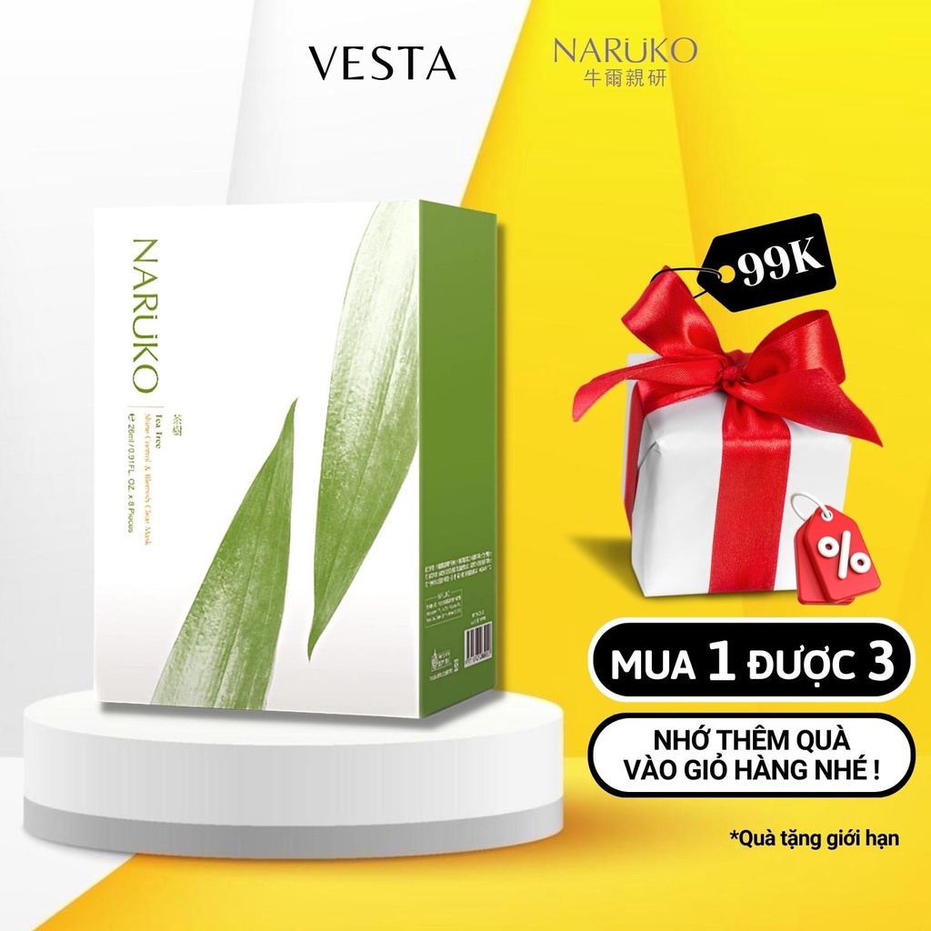 Mặt Nạ Naruko Tràm Trà - Hộp 8 Mếng Mask Giấy Giảm Mụn Và Nám Naruko Tea Tree