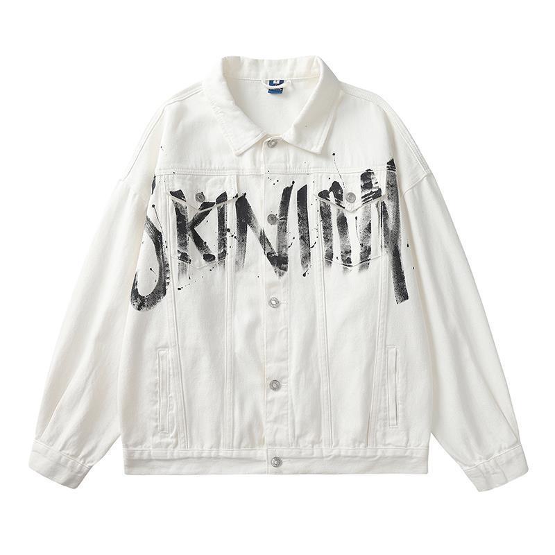 Áo Khoác Denim Dáng Rộng In Chữ Graffiti Phong Cách Đường Phố Mỹ Thời Trang Mùa Xuân Cao Cấp Cho Nam