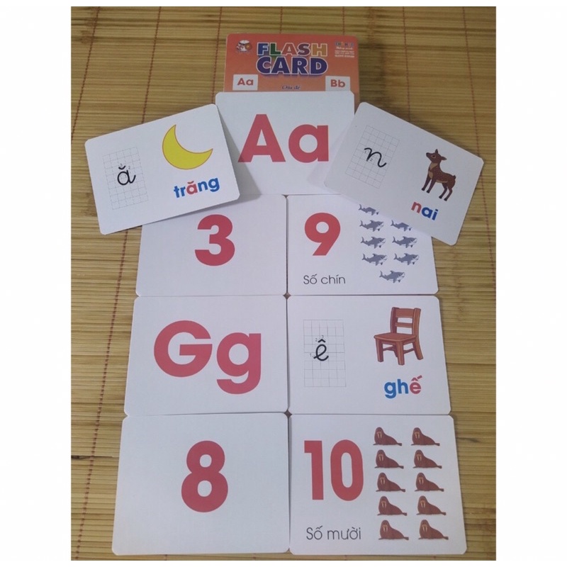Thẻ học gồm 29 chữ cái tiếng Việt và 11 chữ số từ 0-10, giúp bé nhận biết chữ cái, chữ số.  Kich thước thẻ: 12x16