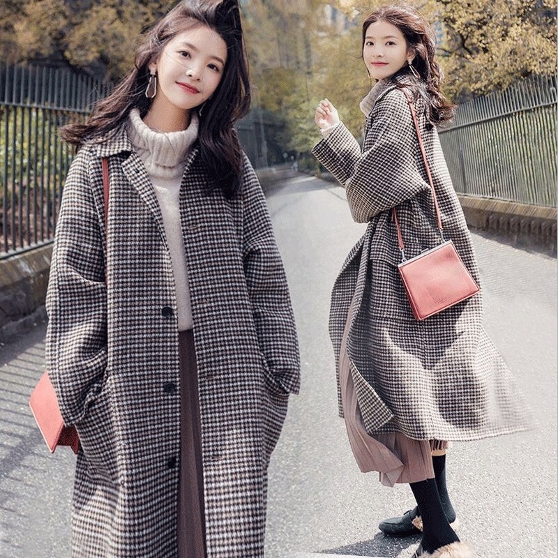 (Hàng dày Đẹp)Áo khoác dạ len Houndstooth phong cách Hàn Quốc-HC386.Ảnh thật 4 hình cuối