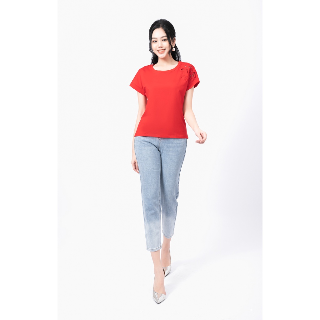 Áo thun nữ Fiona thêu họa tiết 3D nổi 1 bên vai  F521172