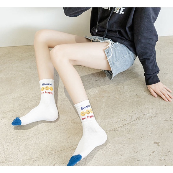 Vớ Tất Mặt Cười Happy cổ cao phong cách Hàn Quốc siêu dễ thương dành cho nữ.