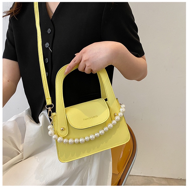 Túi Đeo Chéo Hình Vuông Nhỏ Màu Trơn Đính Ngọc Trai Thời Trang NB00276