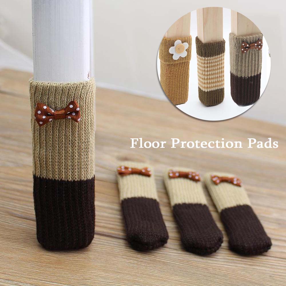 Set 4 vỏ bọc chân bàn ghế bằng len dệt kim chống trượt giảm tiếng ồn