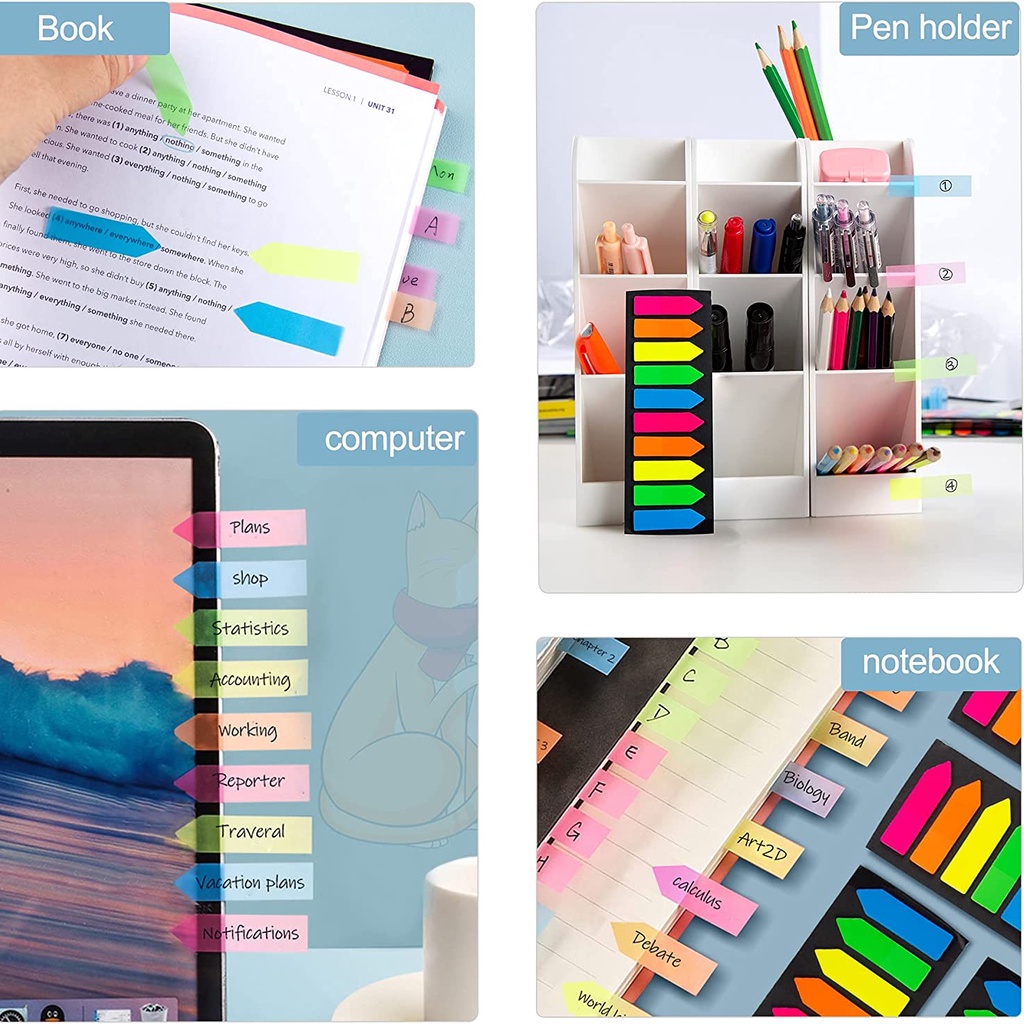 Set 100/200 Giấy Ghi Chú Trong Suốt Màu Dạ Quang Tiện Dụng