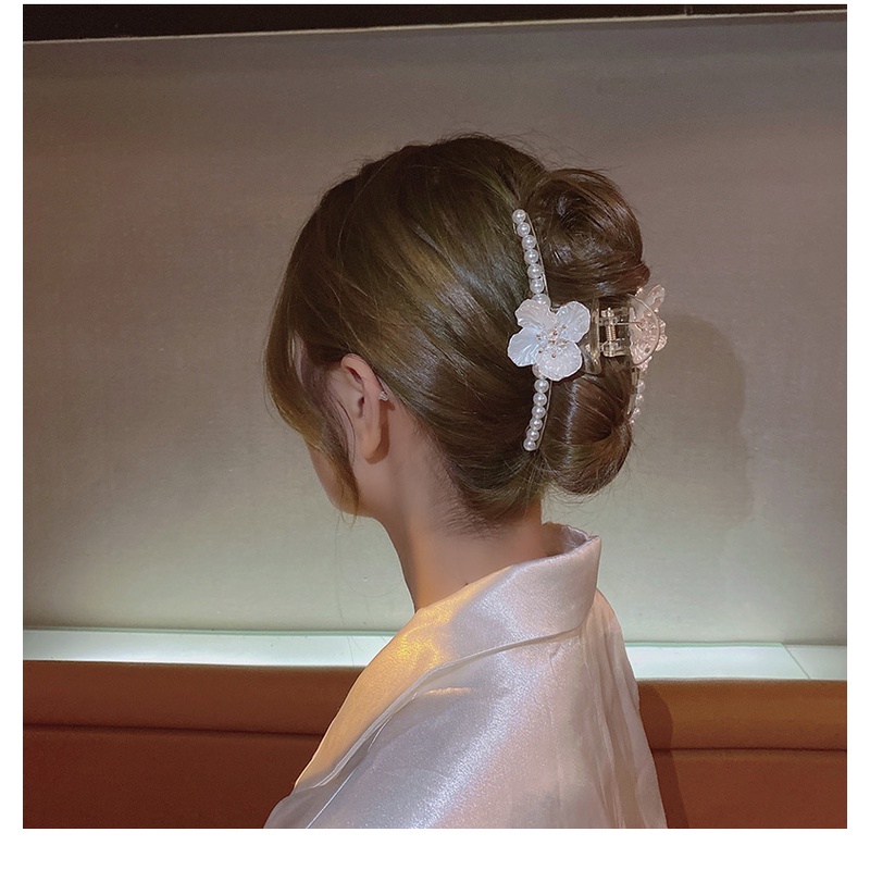 Kẹp Tóc Càng Cua Đính Ngọc Trai Acrylic Màu Trơn Thời Trang Thanh Lịch Cho Nữ