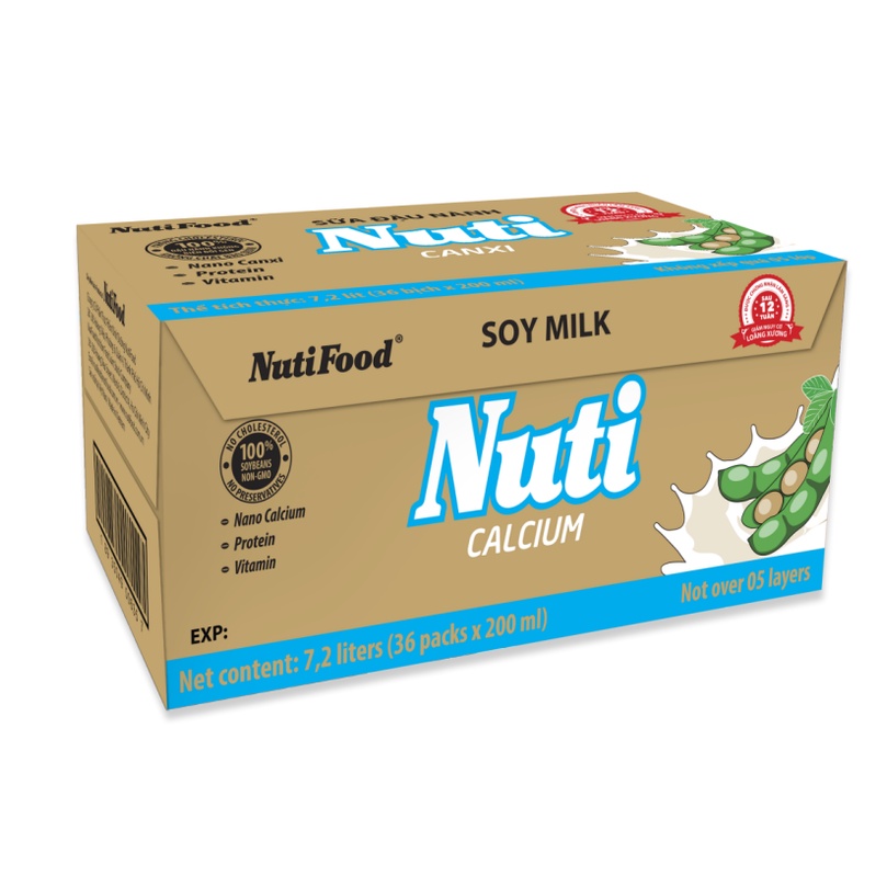 Thùng 36 Bịch Sữa đậu nành Nuti Canxi Bịch 200ml TU.NSDNX01CRN - Thương Hiệu NUTIFOOD -AZKids Mall