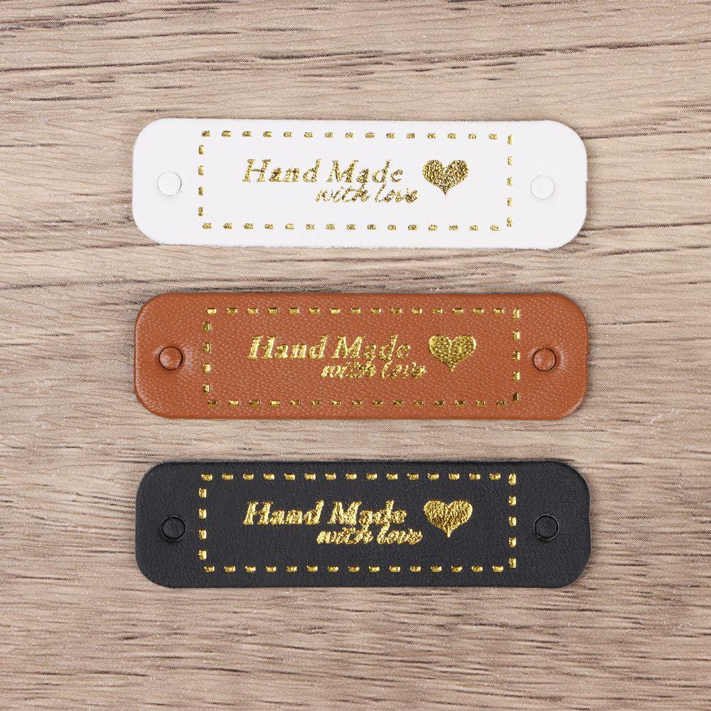 Bộ 20 Nhãn Dán Chữ Made With Love Trang Trí Quần Áo / Túi Xách Handmade Bằng Da