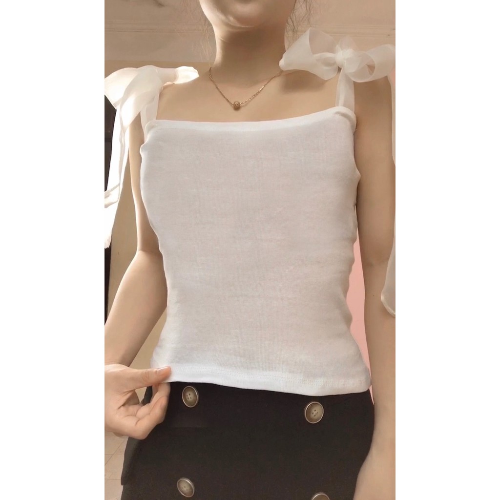 Áo 2 dây lưới dáng croptop buộc nơ ôm body trẻ trung năng động/ Áo quây nữ dáng ngắn thời trang unisex_kudoshop