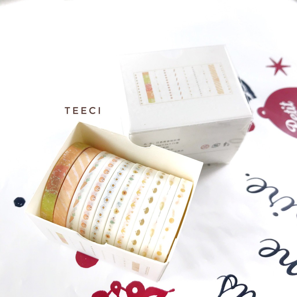 &lt;Ảnh Thật Shop Chụp&gt; Hộp 10 Cuộn Băng Keo Washi Tape Mini 5mm DIY Trang Trí Bullet Journal Nhật Ký, Sổ Lưu Niệm Teeci678