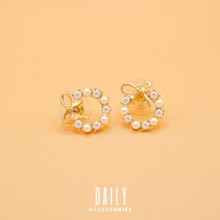 Bông tai tròn - Khuyên tai tròn phối nơ đính đá nhân tạo Daily Accessories