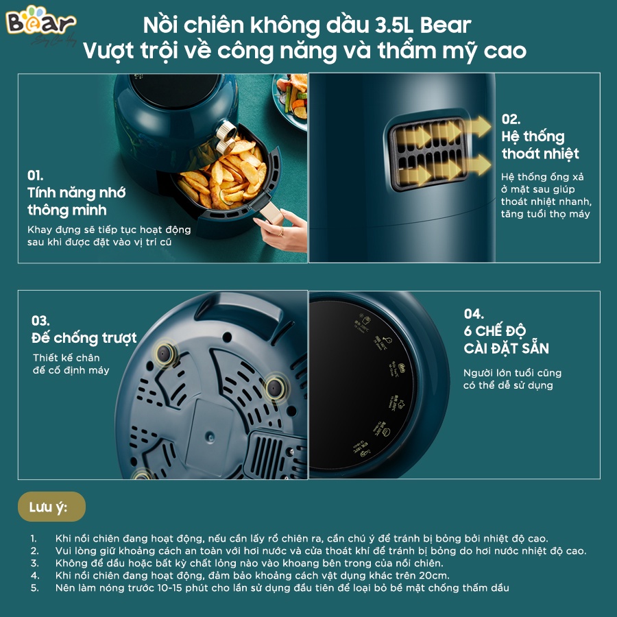 Nồi chiên không dầu Bear VS-8083, 3.5L 1350W công nghệ nhiệt đối Lưu 360 độ, HomeMart – Hàng chính hãng BH 18 tháng