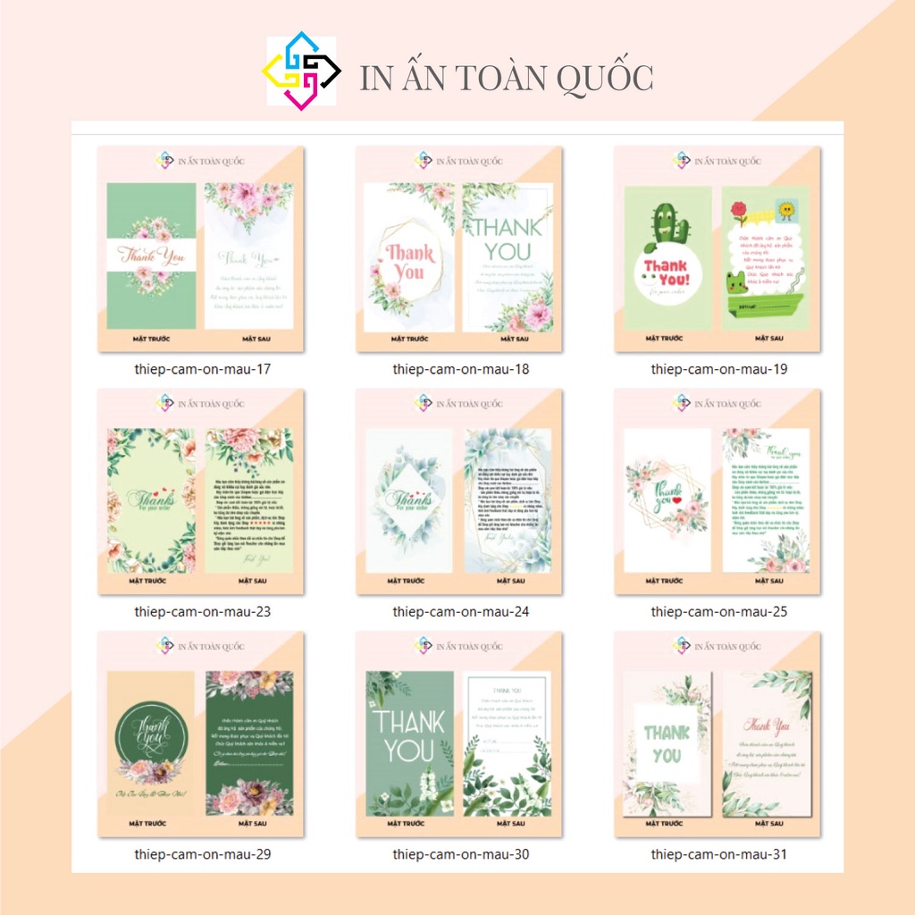 Hộp 100 card cám ơn, thiệp cảm ơn, Thank you card họa tiết Hoa dành riêng cho shop bán hàng dùng để tặng khách hàng