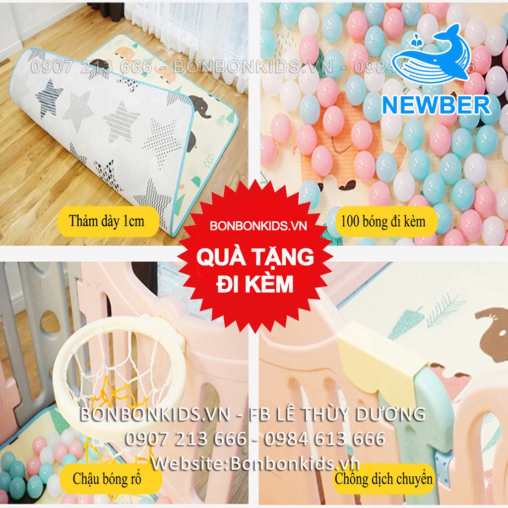 Trọn bộ Nhà banh Quây Full Newber Kiddy, xích đu, cầu trượt 9 chi tiết (Có bo góc, Kèm bóng rổ)