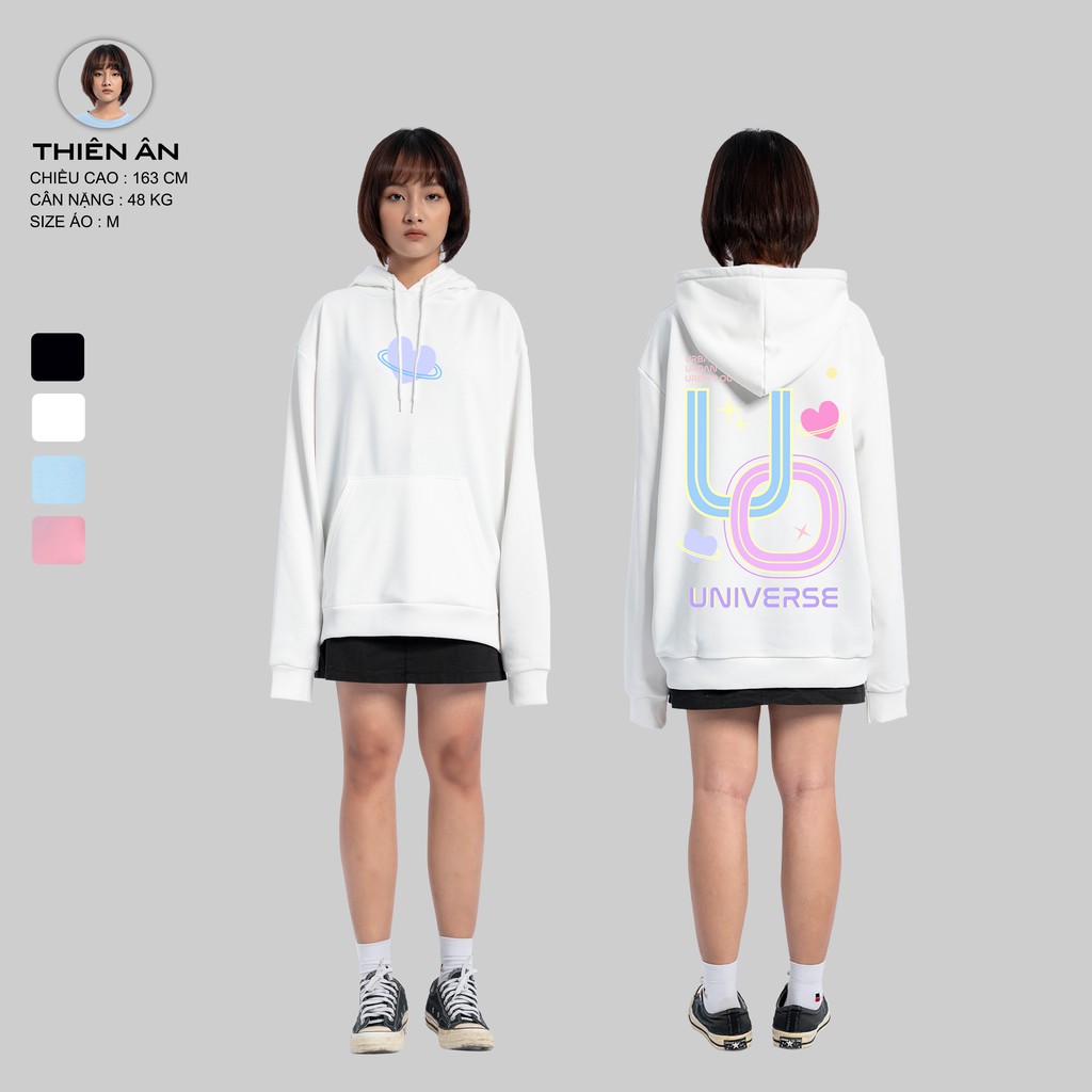 Áo Hoodie Nữ Nam Form Rộng URBAN OUTFITS In Trái Tim UO Universe HOO15 Chui Đầu Thun Cotton Nỉ Local Brand