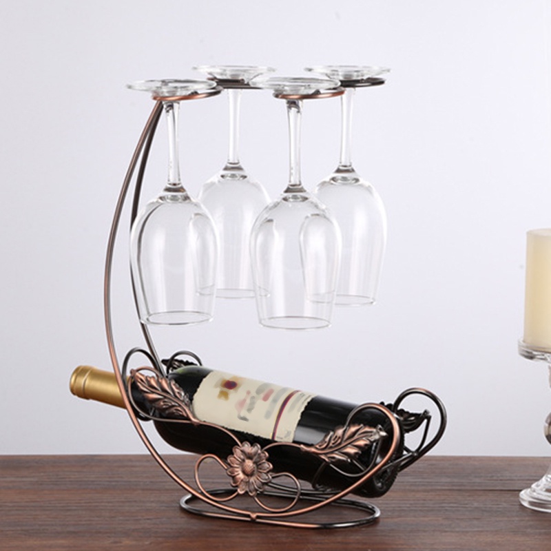 Giá Đỡ Chai Rượu 1 Ngăn Và 4 Ngăn Đựng Ly Rượu Vang