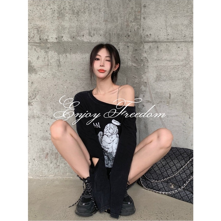 Enjoy Freedom Áo Thun Tay Dài Hở Vai Thời Trang Thu Đông 2022 Dành Cho Nữ