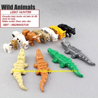 Lego Animal Minifigures các loài động vật hoang dã : cá sấu , hổ , báo , sư tử , bò sữa