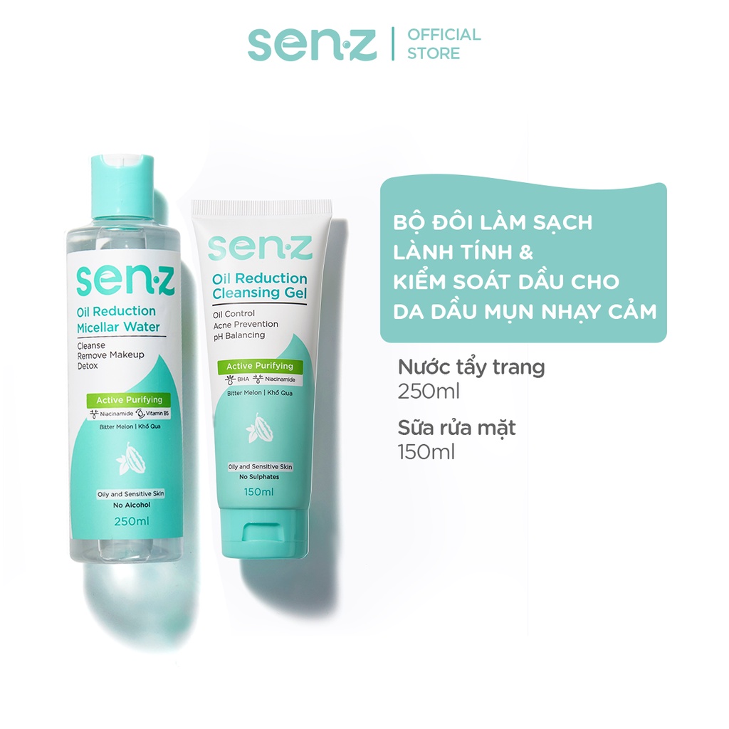 Bộ Đôi Tẩy Trang + Sữa Rửa Mặt Khổ Qua SenZ Oil Reduction Làm Sạch Sâu Kiểm Soát Dầu Nhờn Cho Da Dầu 250ML + 150ML