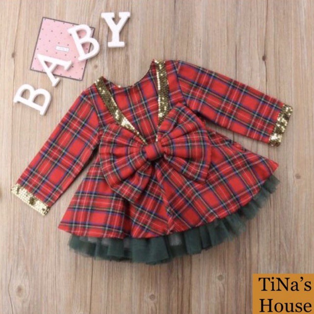 Set Đầm Công Chúa 02 Chi Tiết Áo Tay Dài Sọc Caro vs Chân Váy Xoè Đáng Yêu... Cho Bé Từ 01-06 Tuổi.