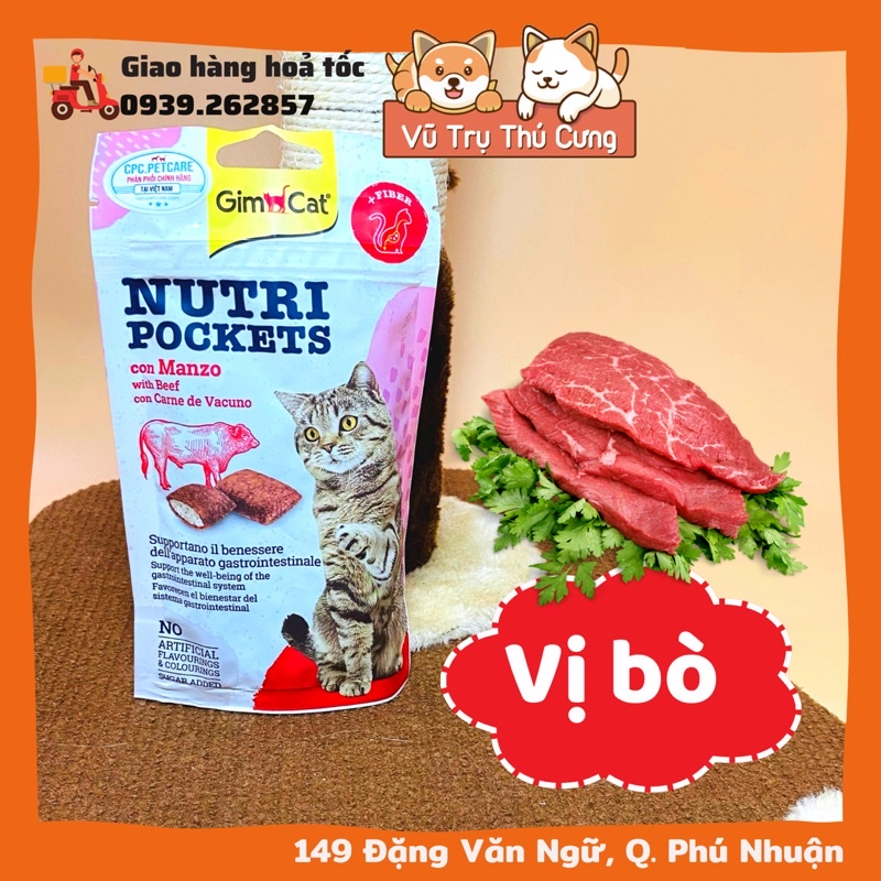 Snack Gimcat cho Mèo, bánh quy giòn có nhân, tiêu búi lông mèo, 60g