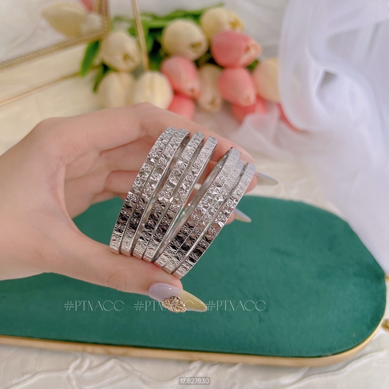 Vòng tay, bộ vòng ximen 7 chiếc chạm máy 4D khoá mở rời từng chiếc khắc K18 .PTNACC.