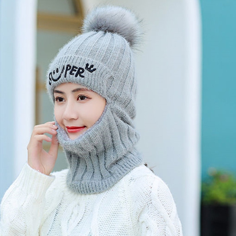 Mũ beanie Trùm Đầu Giữ Ấm Mùa Đông Có Khóa Kéo Thêu Chữ Cho Nữ