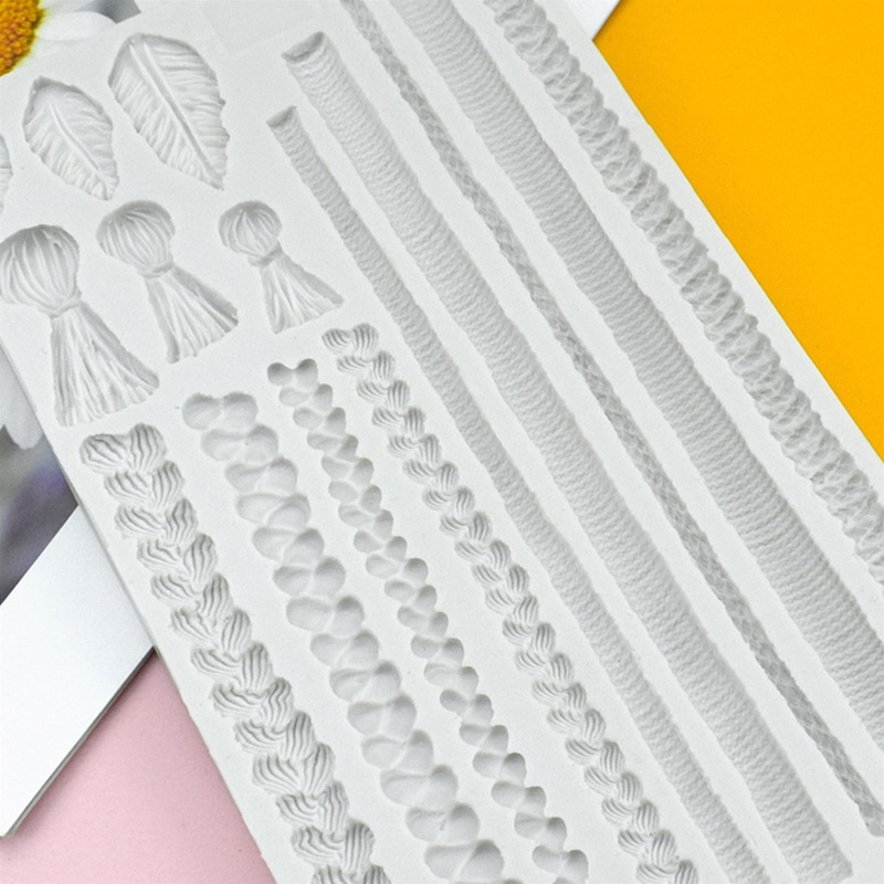 Aoto Khuôn Silicone Làm Kẹo Đường Trang Trí Bánh Hình Dây Gai Dầu Tua Rua DIY