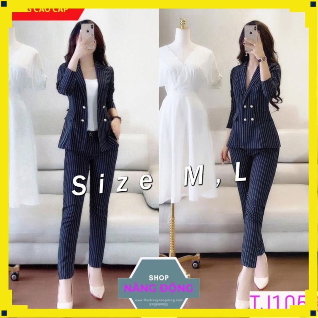 Set Đồ Nữ 🌸FREESHIP🌸 Set nguyên bộ vest kẽ sọc tay dài 2 túi giả (ko kèm áo trong) J1053