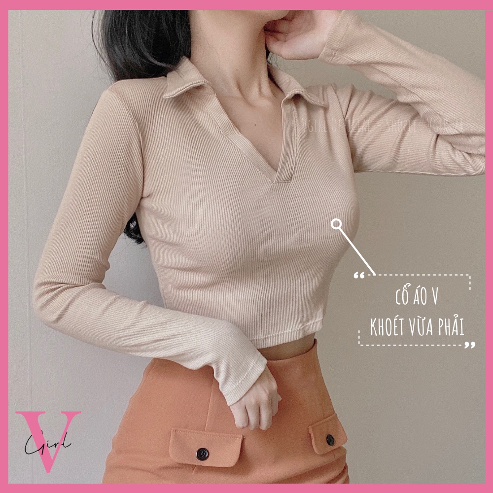 Áo croptop nữ VGIRL tay dài cổ V siêu tôn dáng [ ẢNH ĐỘC QUYỀN ]