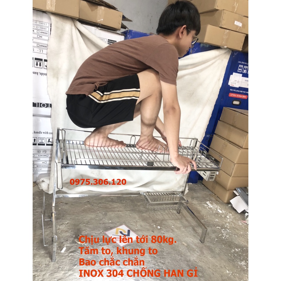 [CHẮC CHẮN NHẤT-TĂM 4LY} Kệ Chén Đa Năng 100% INOX 304 ĐẶT TRÊN THÀNH CHẬU 2 HỘC,KỆ 2 ỐNG ĐŨA KỆ 86cm-96cm-106cm Trắng