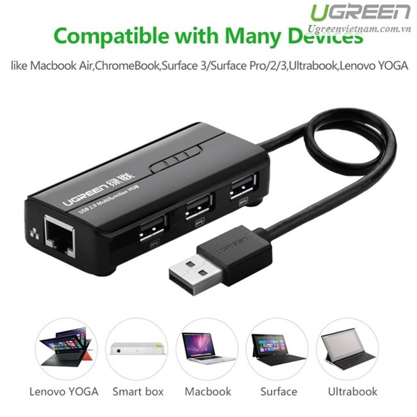 Bộ chia 3 cổng USB 2.0 và 1 cổng Ethernet 10/100Mbps Ugreen 20264 - Hàng Chính Hãng