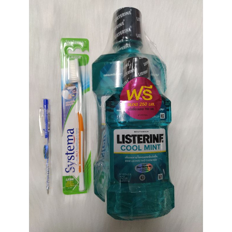 Combo 1 bàn chải đánh răng Systema Large và 2 chai nước súc miệng Listerine Cool Mint nhập khẩu Thái Lan.