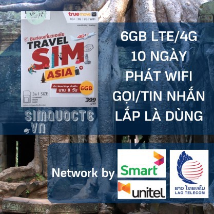 Sim du lịch Lào - Campuchia 6 GB Trong 10 Ngày Dùng 2 Nhà Mạng SK Telecom và KT