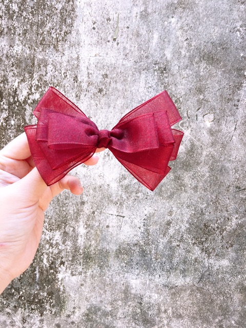 Kẹp nơ voan nhũ không đuôi 3 tầng