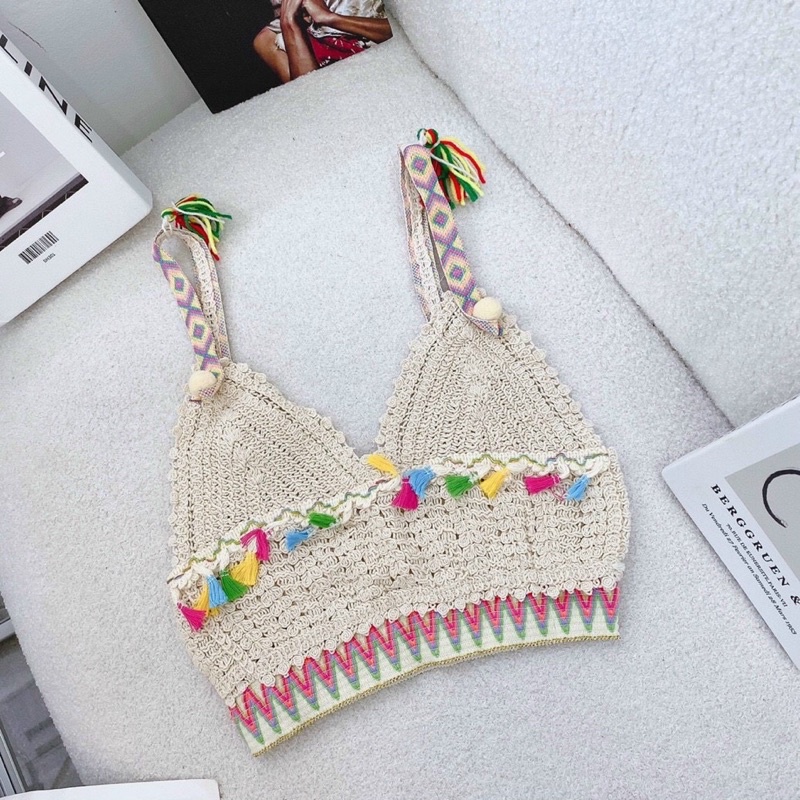ÁO CROP 2S LEN MÓC HOẠ TIẾT