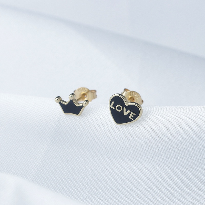 Bông Tai Hình Vương Miện / Trái Tim / Vương Miện Mini Màu Đen Đơn Giản Thời Trang Cho Nữ