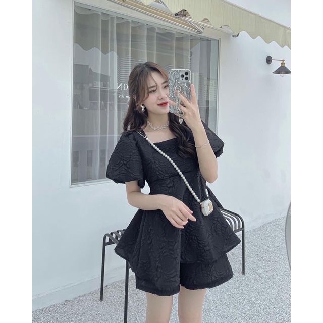 Set gấm nơ lưng hoạ tiết nổi Jna Official