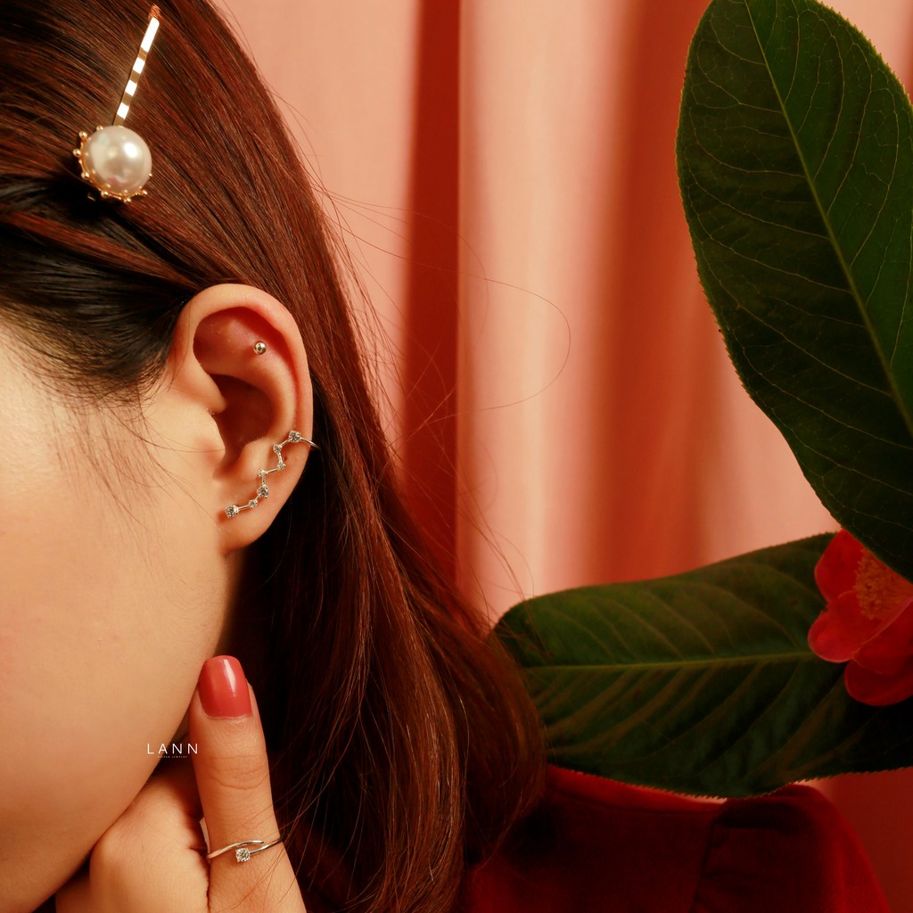 Khuyên Vành Dải Đá Trắng Có Chốt BẠC S925 LANN E129