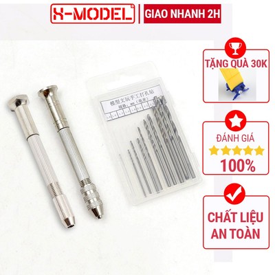 Bộ khoan tay và bộ 10 đầu khoan chuyên dụng mô hình hỗ trợ khoan demo hoặc gắn metal Part X- MODEL