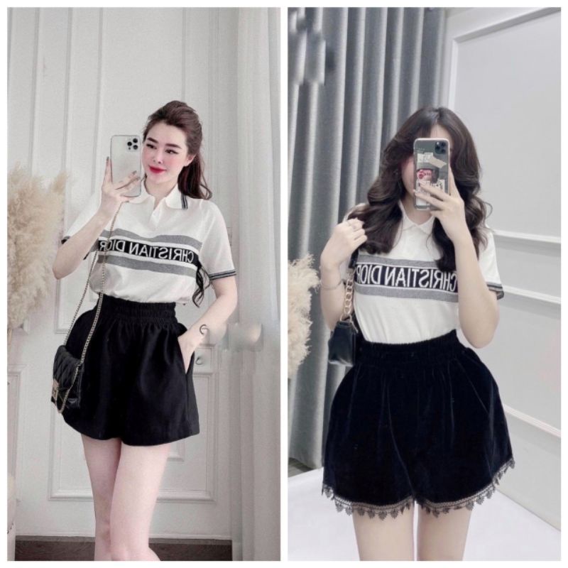 Áo Thun Plo DR Trắng Viền Đen Thời Trang Mùa Hè Dành Cho Nữ, Áo Phông Dáng Rộng Unisex