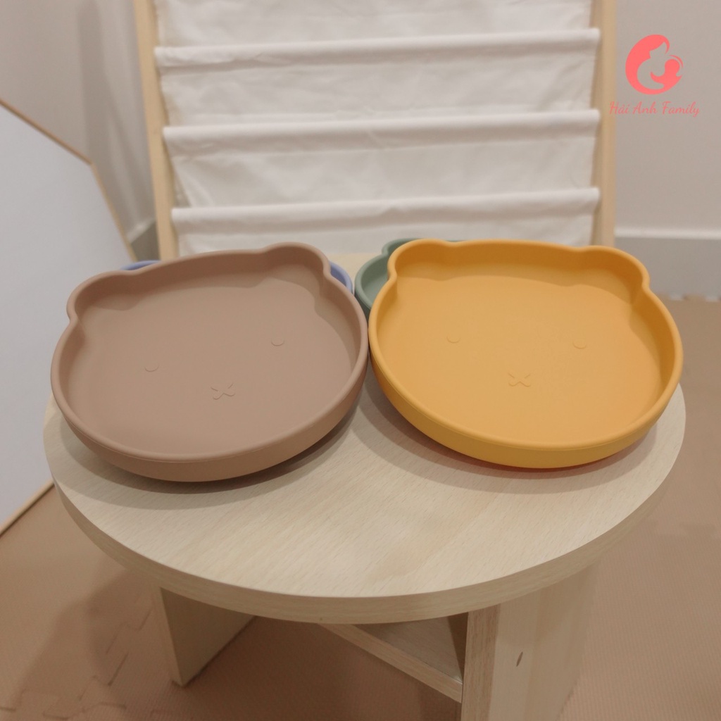 Khay ăn dặm silicon mini hình gấu có đế hít chống trượt chất liệu an toàn cho bé